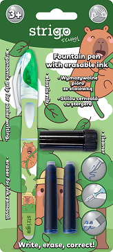 Stilou Strigo cerneala cu stergere + 2 rezerve + dispozitiv curatare, in blister, Verde, Seria Capybara, SSC509