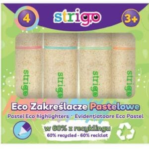 Set 4 evidentiatoare Strigo Eco-Friendly, PASTEL, piersica, verde, albastru, roz SSC342