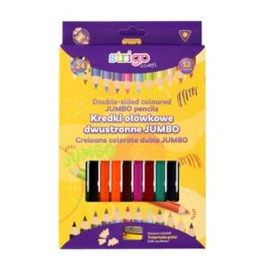 Creioane colorate duble, Strigo Jumbo, 12 bucati, 24 culori, triunghiulare, cu ascutitoare SSC355