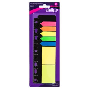 Notite autoadezive si etichete indexare cu suport rigla, Strigo, 175 file, multicolor SSN009