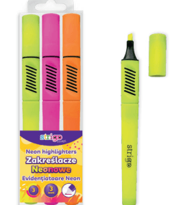 Evidentiatoare Strigo triunghiulare, neon, 3 culori, 3mm, varf tesit SSC350