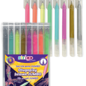 Pixuri cu gel Strigo Jumbo, 8 culori neon+metalice, 0.8mm SSC382