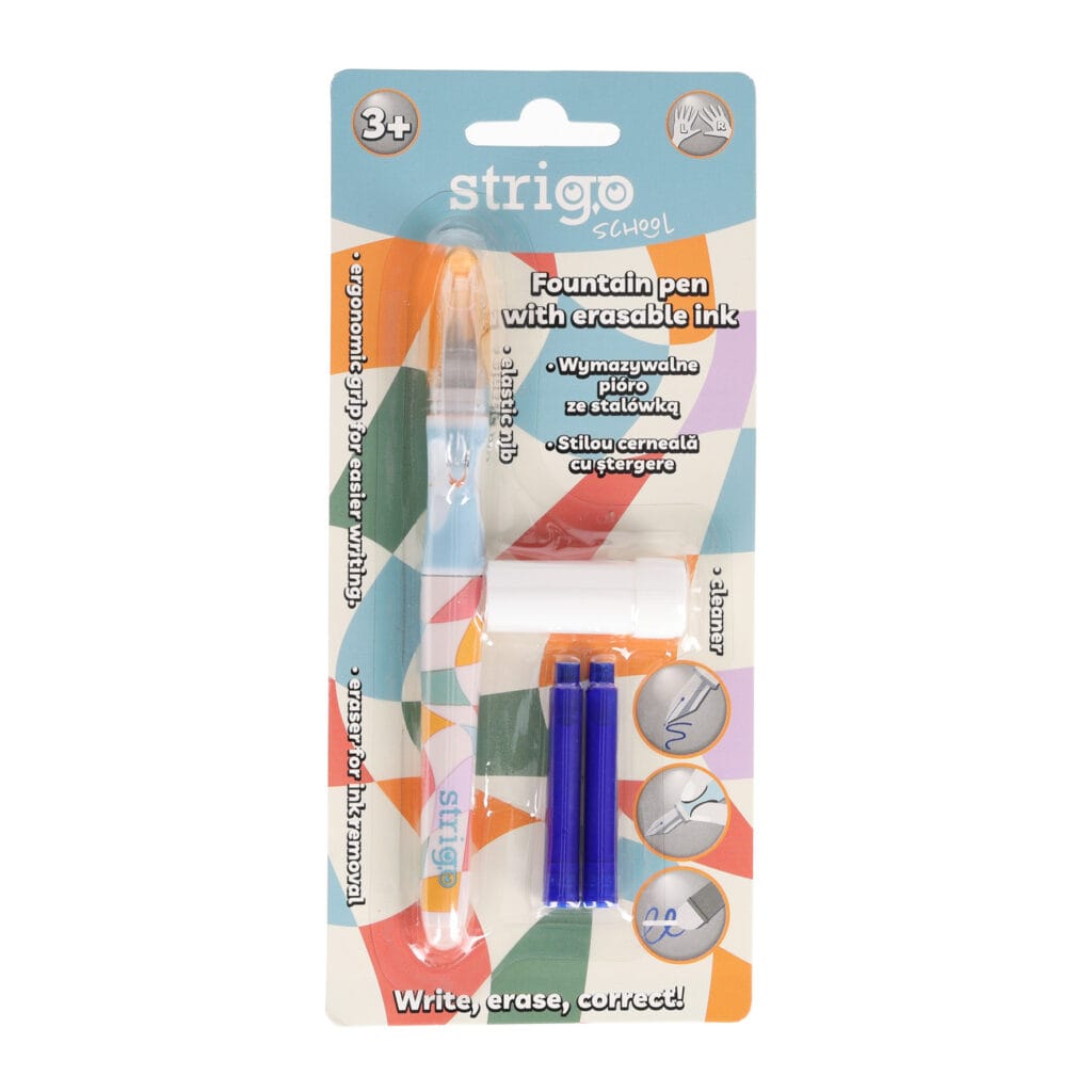 Stilou Strigo cerneala cu stergere + 2 rezerve + dispozitiv curatare, in blister, Retro SSC466