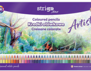 Creioane colorate Strigo, seria 'ARTIST', 36 culori, cutie metalica, lemn cedru SSC358